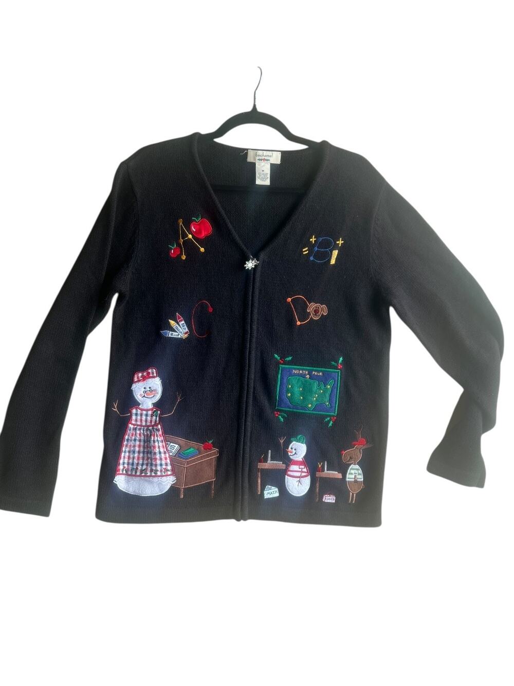 Bechamel Women Vintage 90s Novelty Cottage School Teacher Cardigan Zip Sweater M
